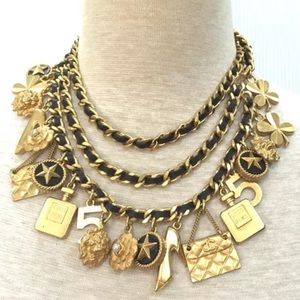 CHANEL vintage leather gold charm necklace belt