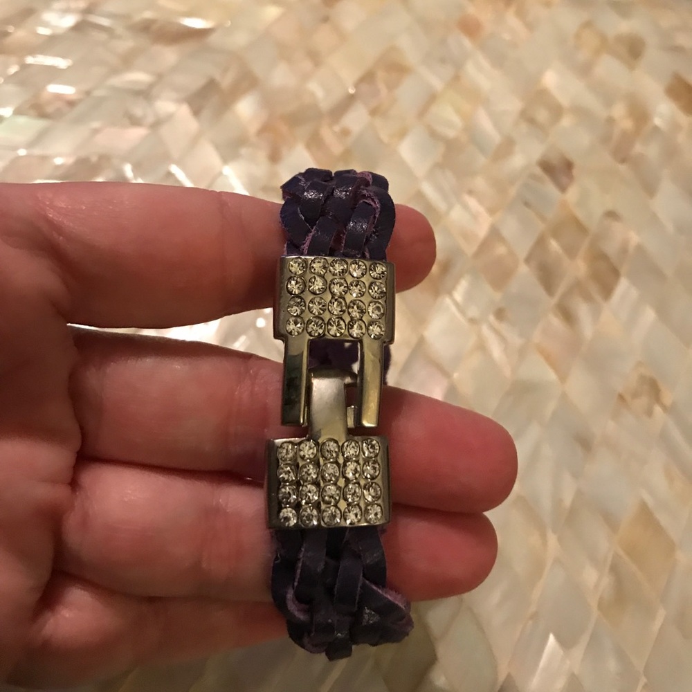 Purple braided leather bracelet with diamonds