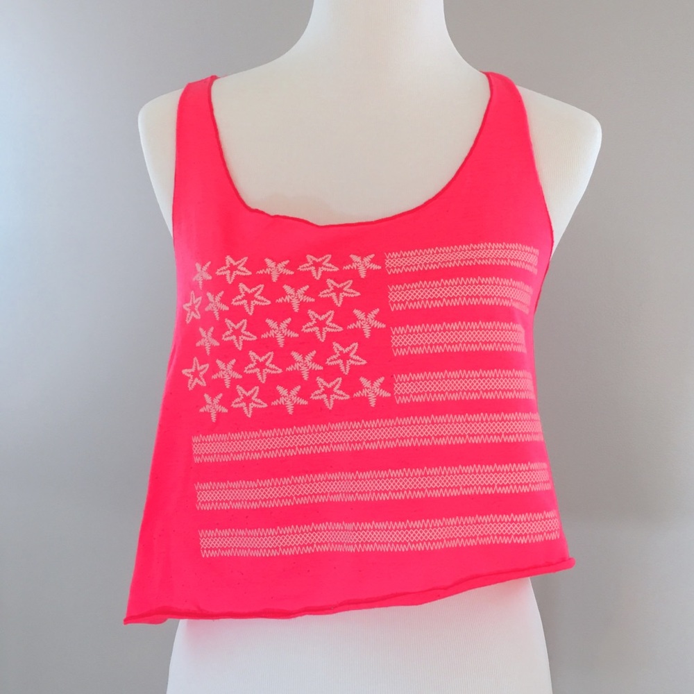 Neon Pink American Flag Crop Top