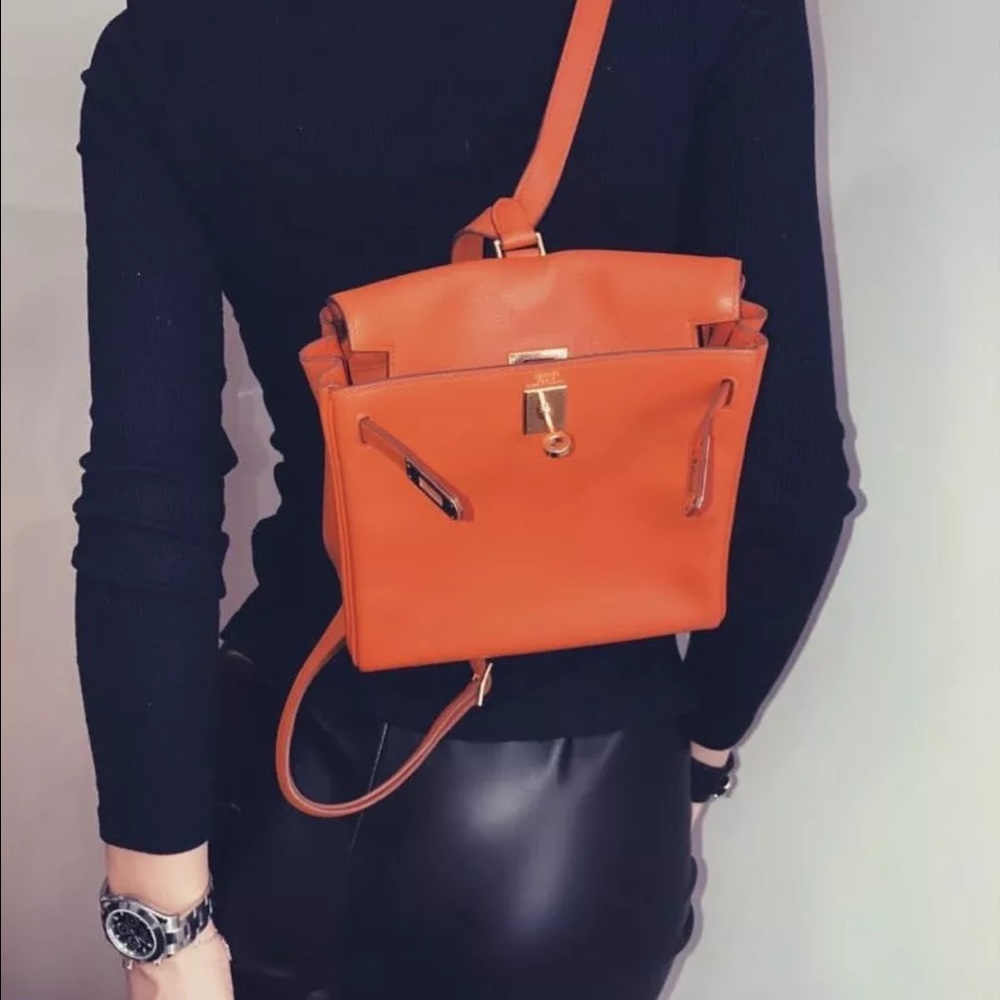 Hermes orange swift leather Ado mini Kelly bag