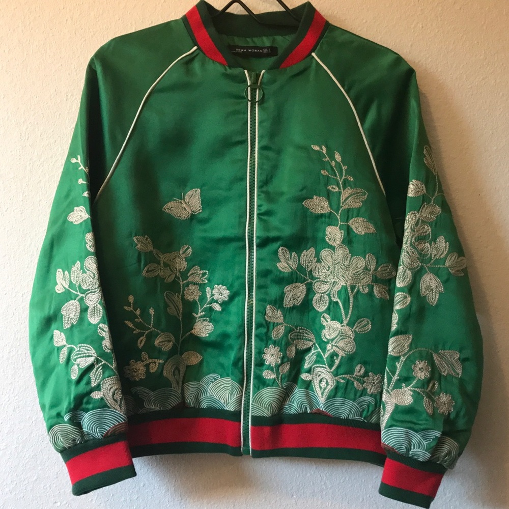 Floral Embroidery Bomber Jacket