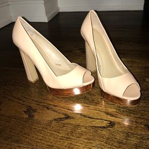 Zara Nude Rose Gold Peeptoe Pumps Heels 37 | 7