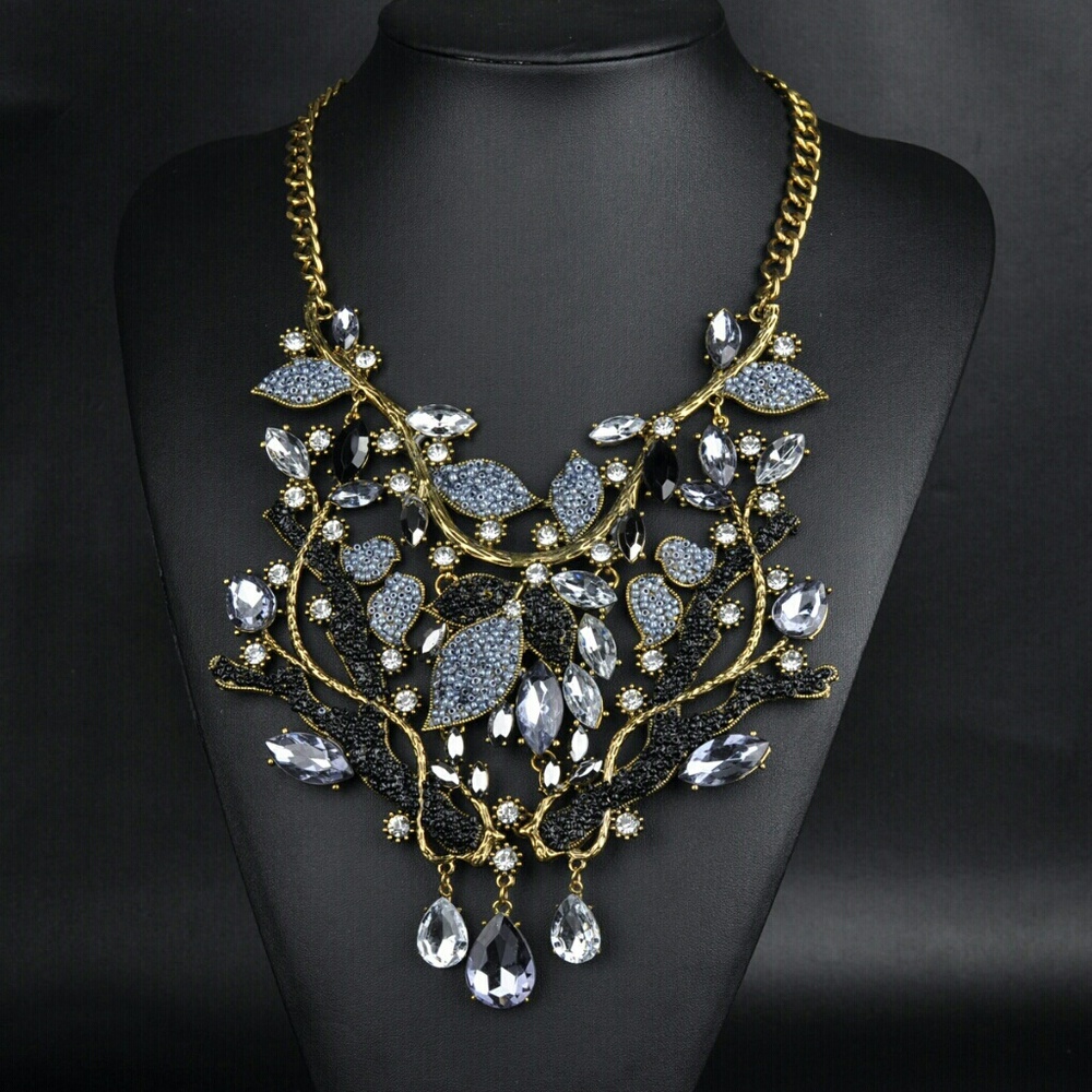Unique Alloy Crystal Bib Style Necklace