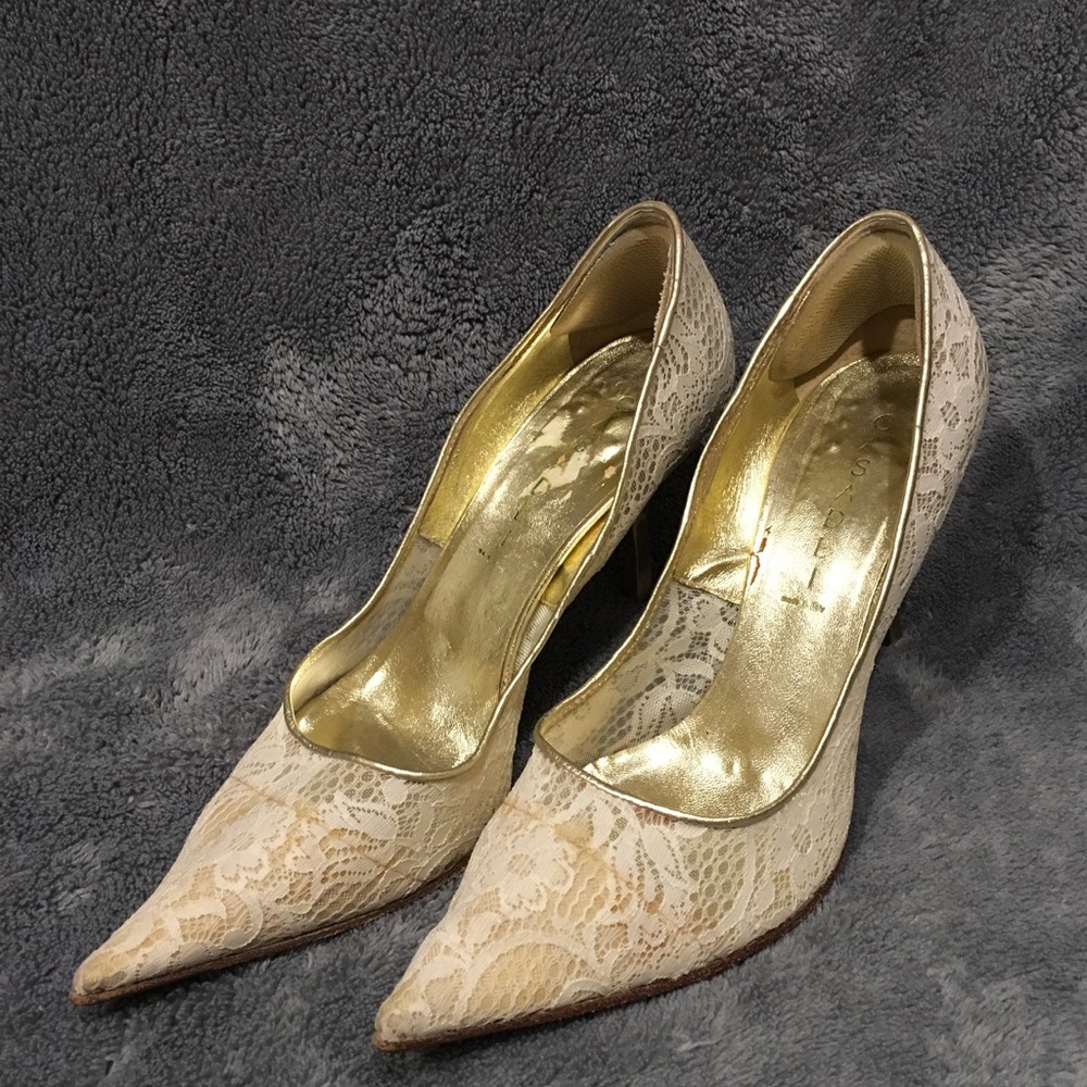 Casadei Lace Off-white Kitten Heel Pumps Sz 7