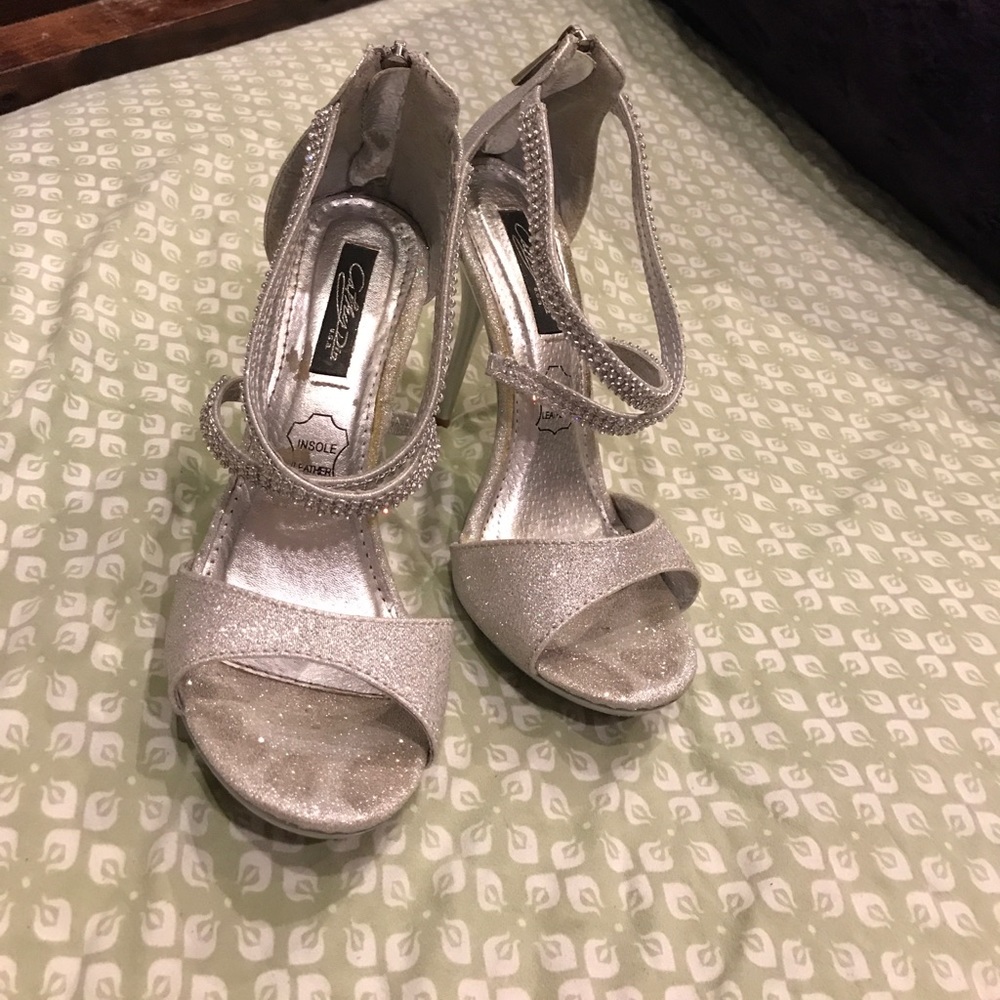 Glittery Silver Prom Stilettos