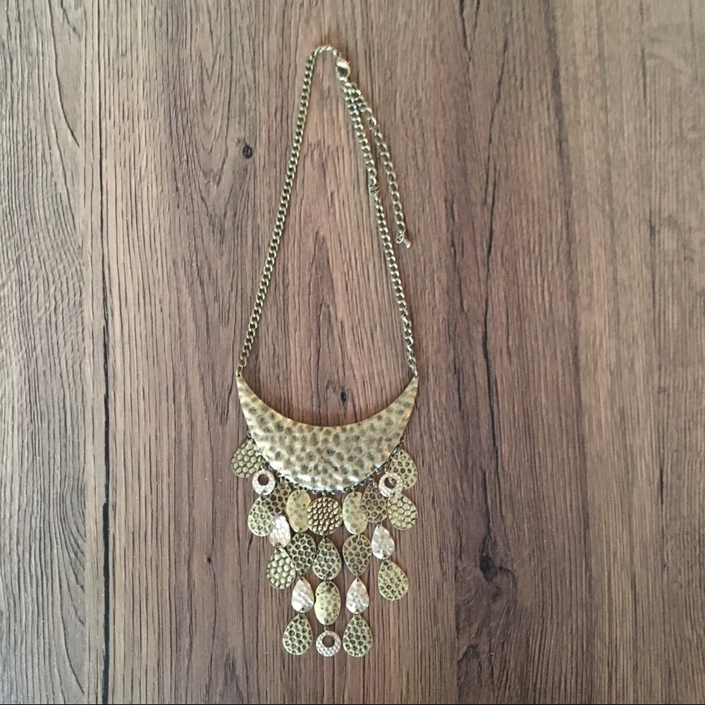 Hammered Bronze Metal Statement Necklace