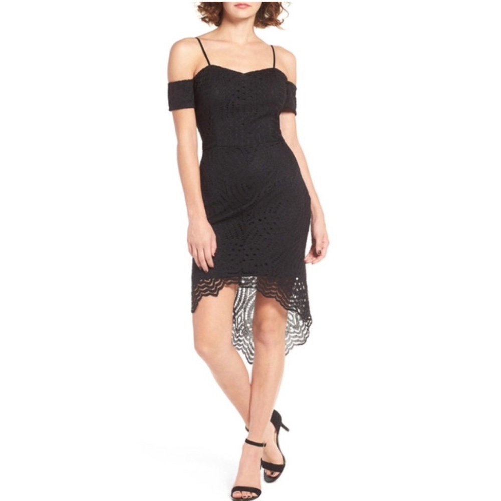 New Trixxi Off The Shoulder Lace Dress in Black