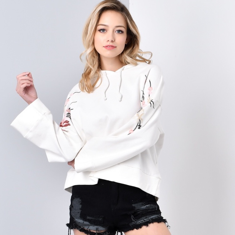 French Terry Hoodie with Embroidered Sleeves - Picture 2 of 5