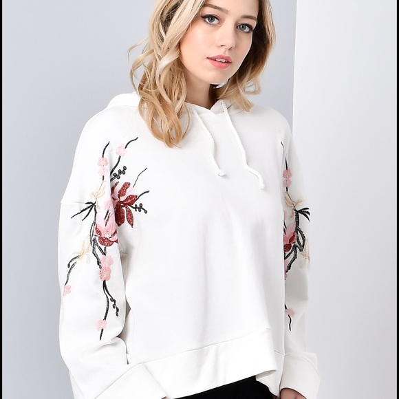 French Terry Hoodie with Embroidered Sleeves - Picture 3 of 5