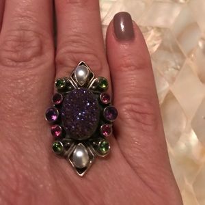 💗💗PRETTY 💗💗Drusy Ring w/Pearls & gem stones