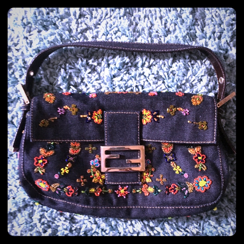 Fendi Denim Beaded Baguette - Collectors Edition