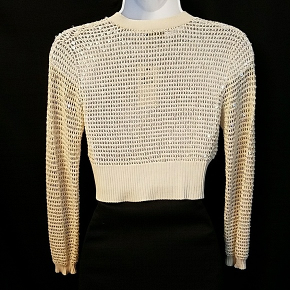 BCBG MAXAZRIA *NWT Cream sequin loose knit shawl - Picture 3 of 5