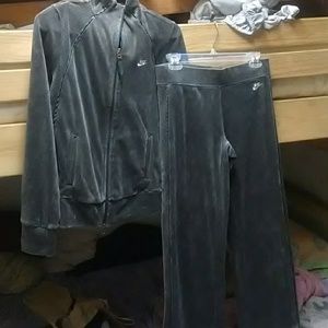 Grey nike pants and zip up