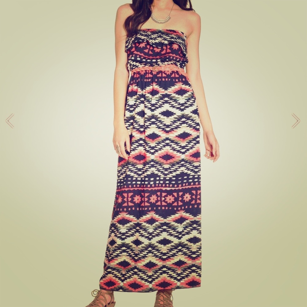 Strapless Maxi Aztec Dress