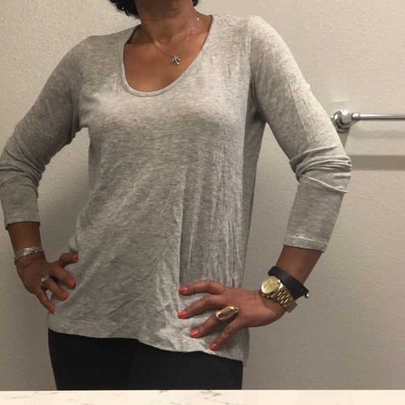 Gray long-sleeved scoop-neck sweater - Picture 2 of 2