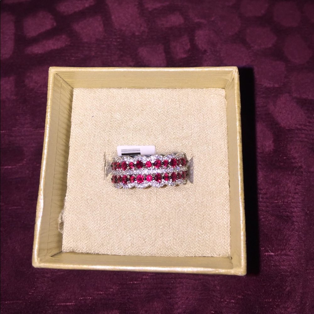 4.26 ctw Ruby,  white diam. simu. Rhod. SS ring