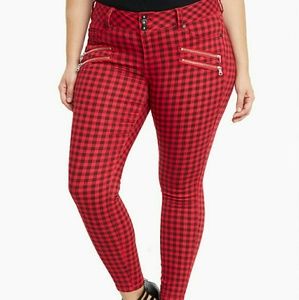 Torrid Multi Zip Jeggings - Red Check Print