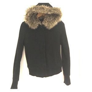 Faux fur cotton black hoodie