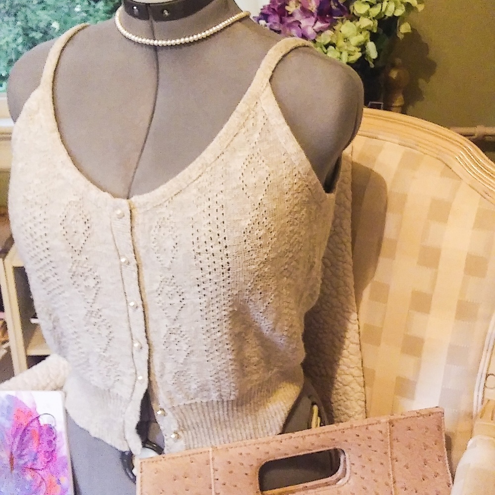 #RollingOut#Sweater Tank With Faux Pearl Buttons