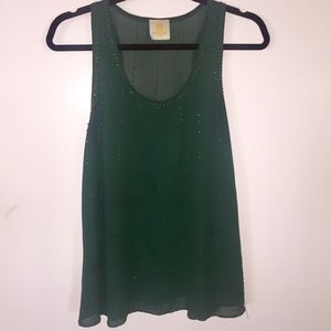 Green studded sheer tank top