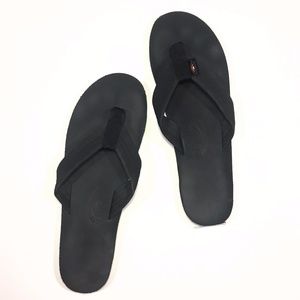 Black Rainbow Leather Thick Strap Flip Flops