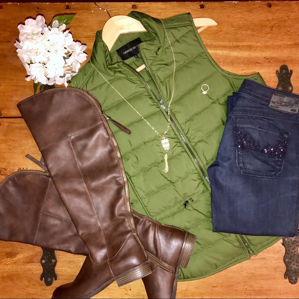 Lafayette 148 New York Olive Quilted Vest  Medium