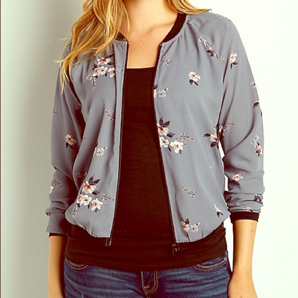 Chiffon Bomber Jacket in Floral LIKE NEW