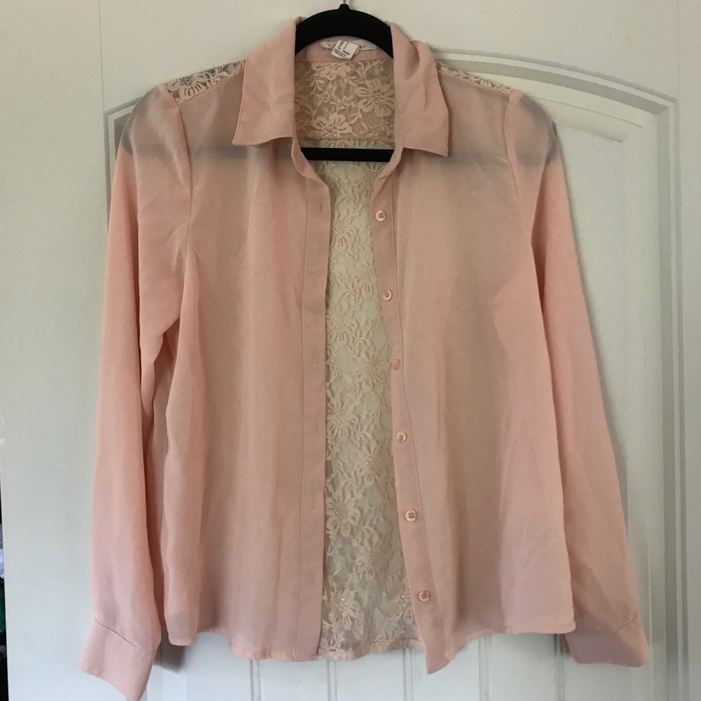 Peach lace button-up