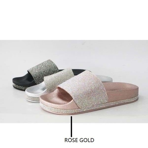 Rose Gold Diamond Accent Slides with Rhinestones - Picture 5 of 6