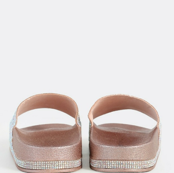 Rose Gold Diamond Accent Slides with Rhinestones - Picture 4 of 6