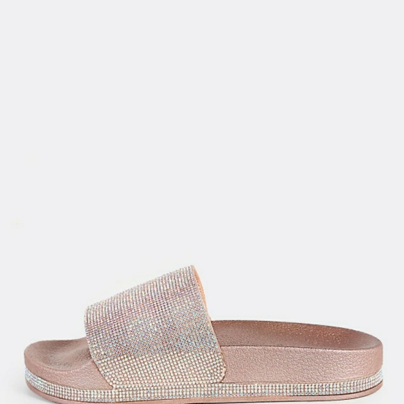 Rose Gold Diamond Accent Slides with Rhinestones - Picture 3 of 6