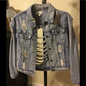 Distressed jean jacket