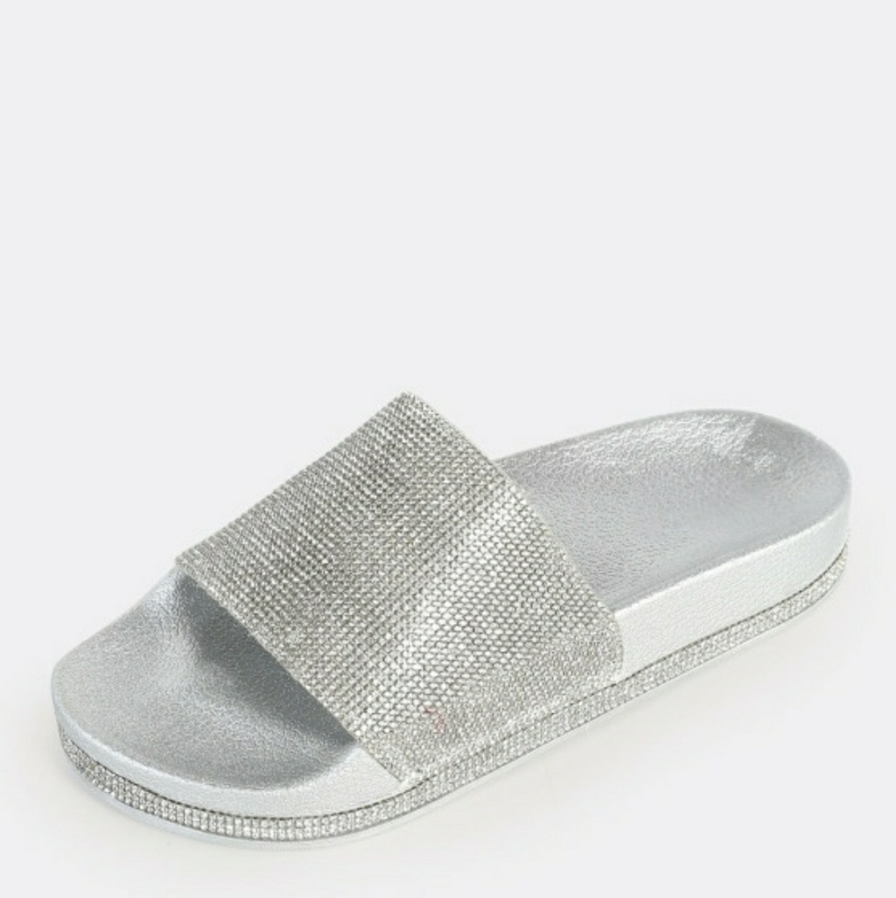 Silver Diamond Accent Slides with Rhinestones