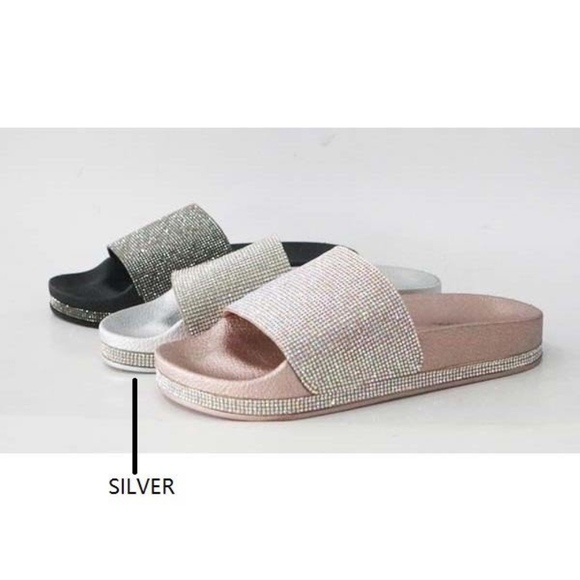 Silver Diamond Accent Slides with Rhinestones - Picture 5 of 5