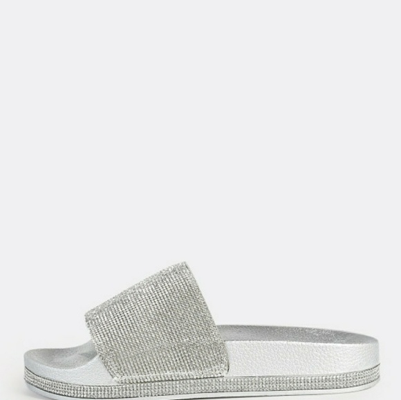 Silver Diamond Accent Slides with Rhinestones - Picture 3 of 5