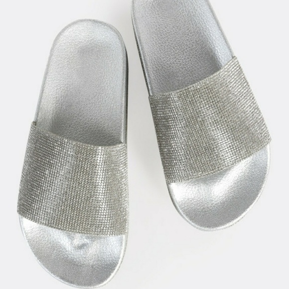 Silver Diamond Accent Slides with Rhinestones - Picture 2 of 5