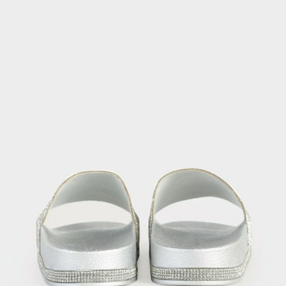 Silver Diamond Accent Slides with Rhinestones - Picture 4 of 5