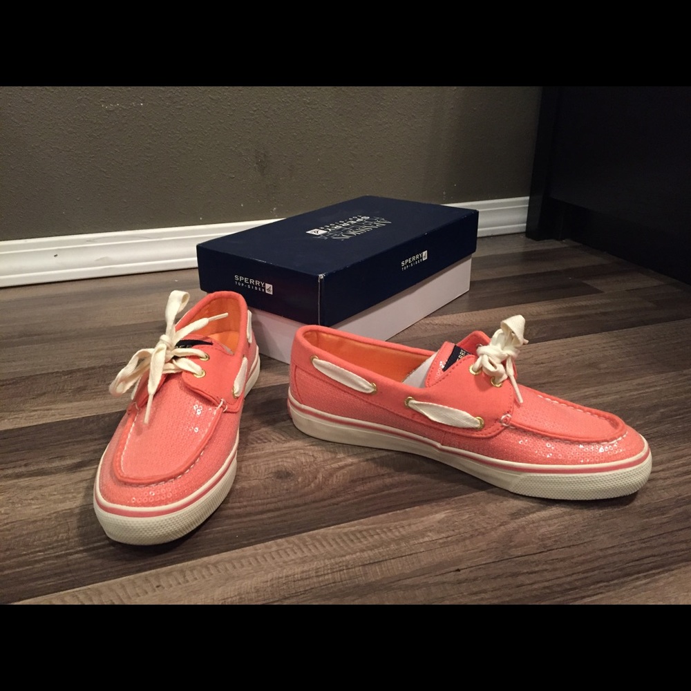 Coral sequined Sperrys *MAKE AN OFFER*