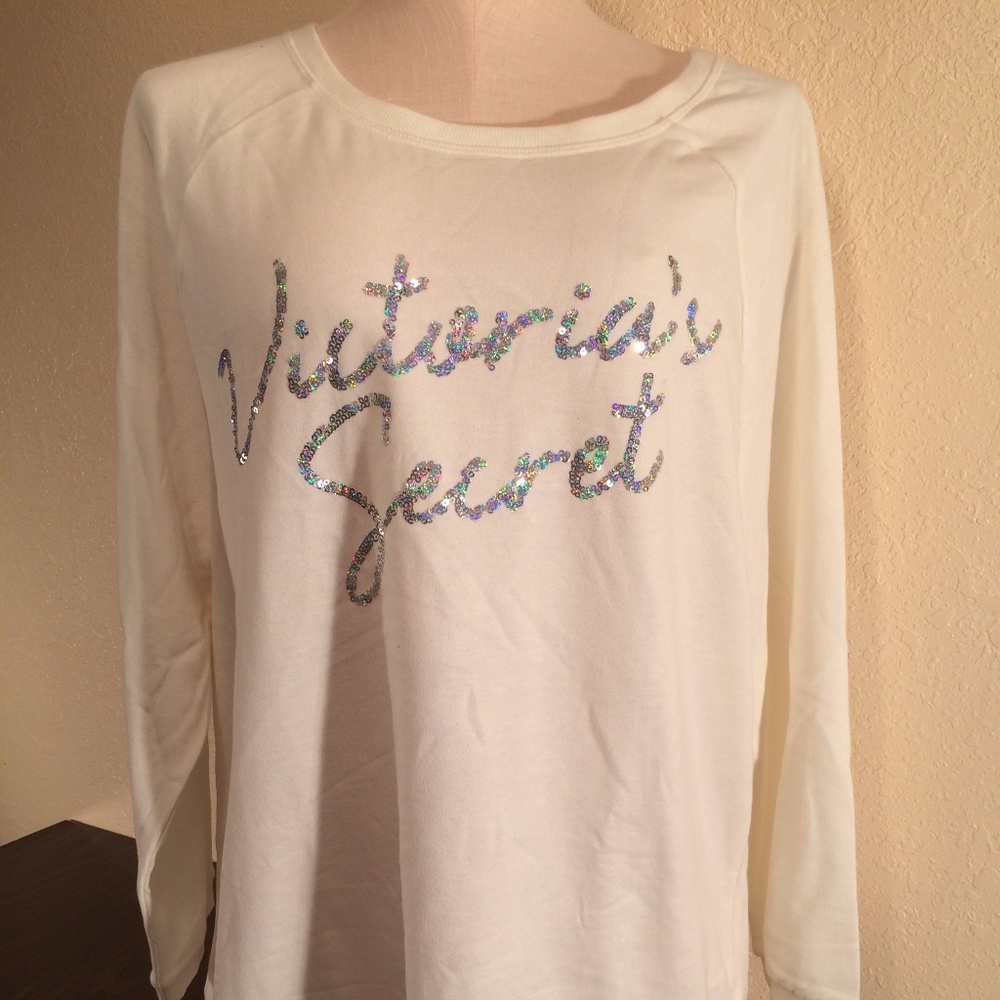 Victoria's Secret Off White Logo Bling Sweatshirt