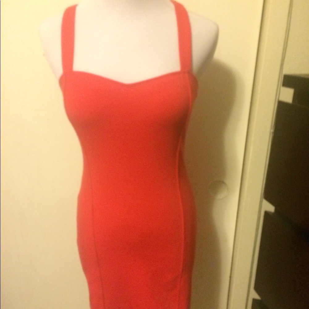 Coral cut out dress