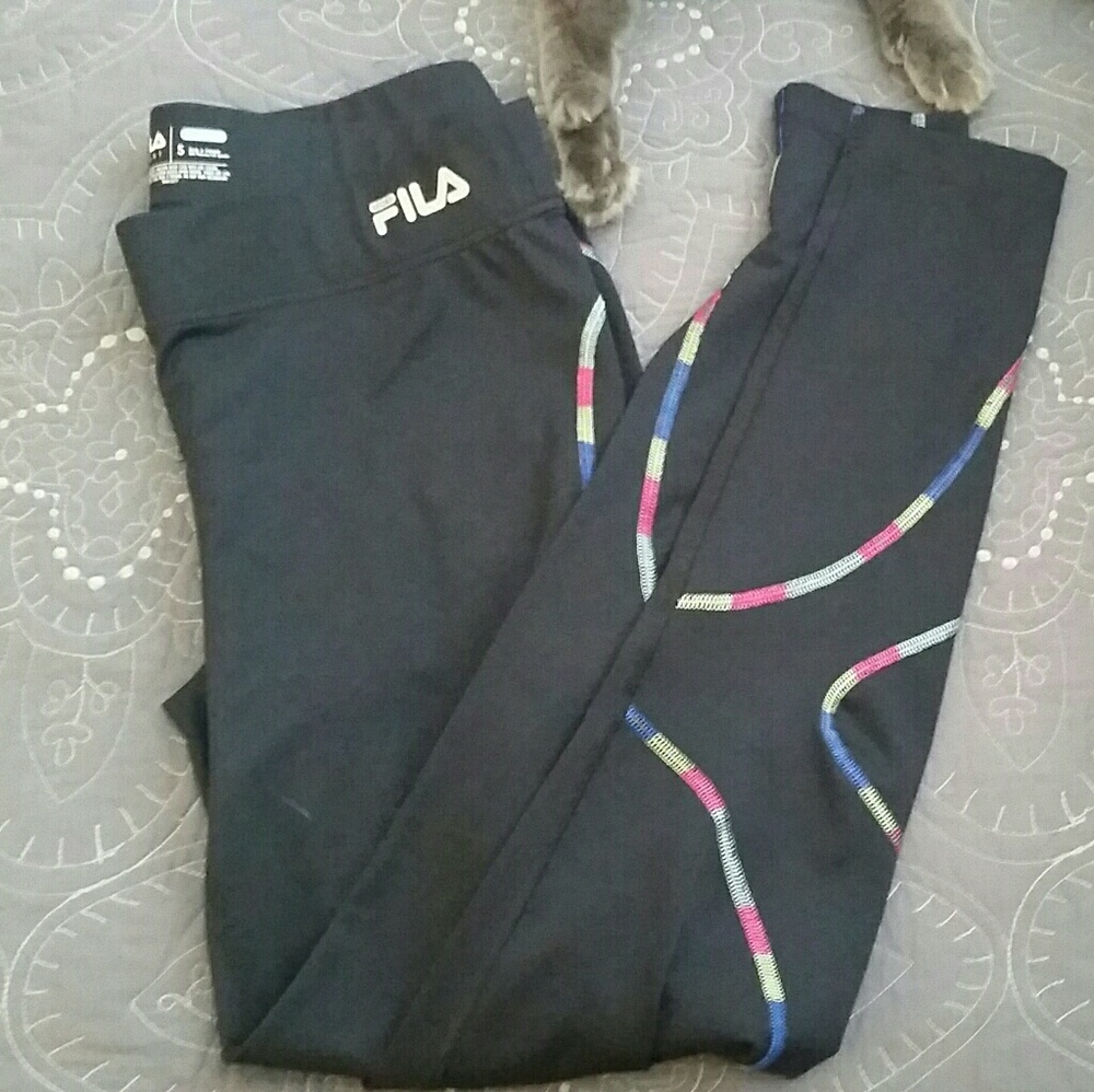 Fila black yoga pants/leggings with colored design