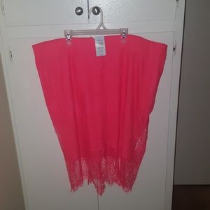 Coral lace pencil skirt