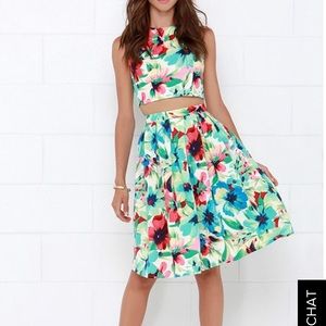 LULUS BLUE FLORAL PRINT TWO-PIECE MIDI DRESS