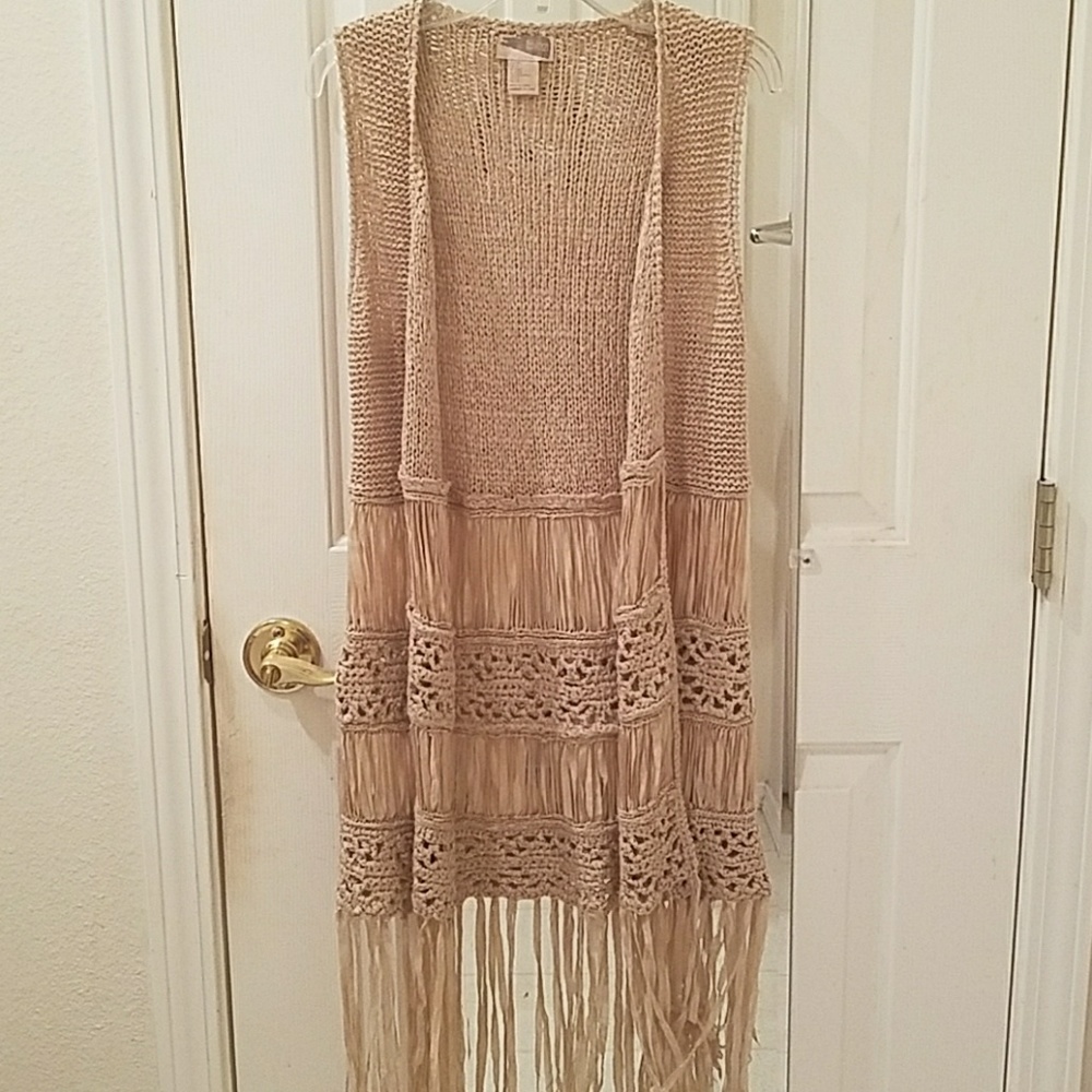 Forever 21 patterned crochet cardigan in tan