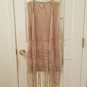Forever 21 patterned crochet cardigan in tan