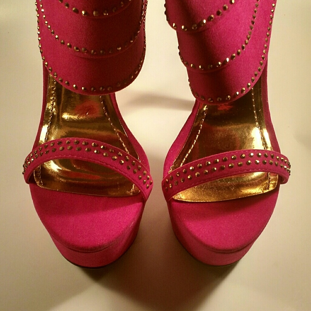 FUCHSIA ANKLE CUFF HEELS - Picture 2 of 4