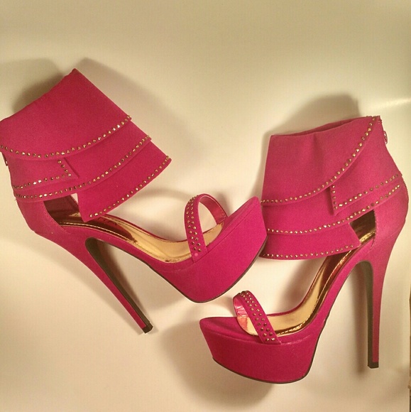 FUCHSIA ANKLE CUFF HEELS - Picture 3 of 4