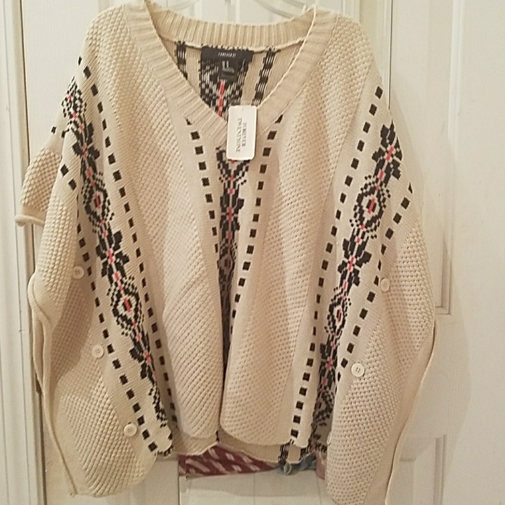 Never worn Cream and patterned poncho