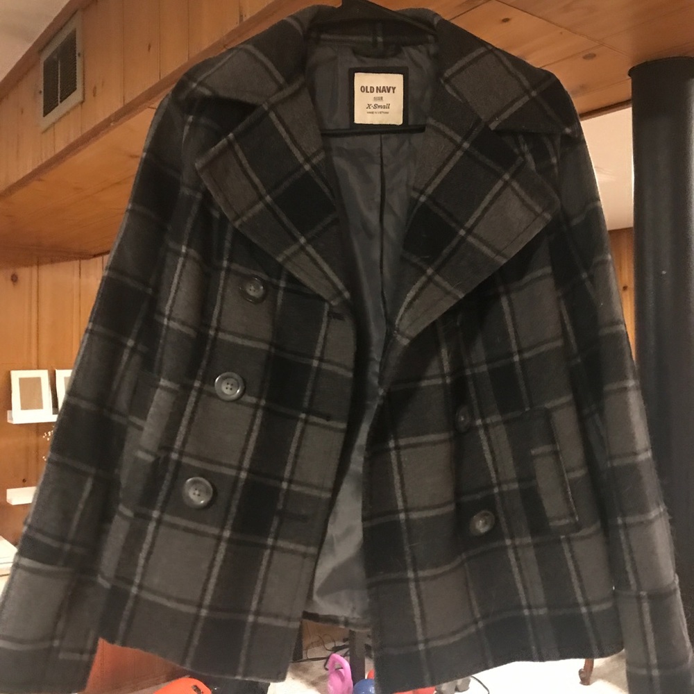 Black and grey wool pea coat