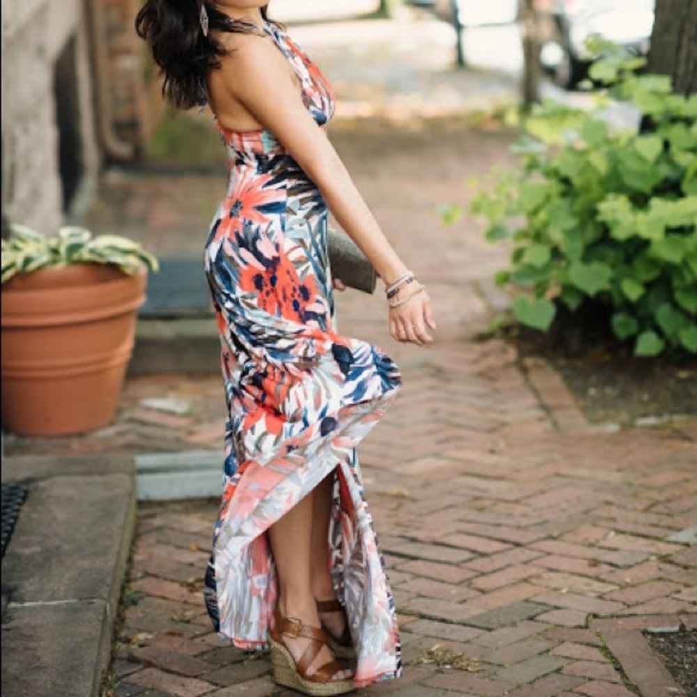 Floral/Tropical Haltered Maxi Dress